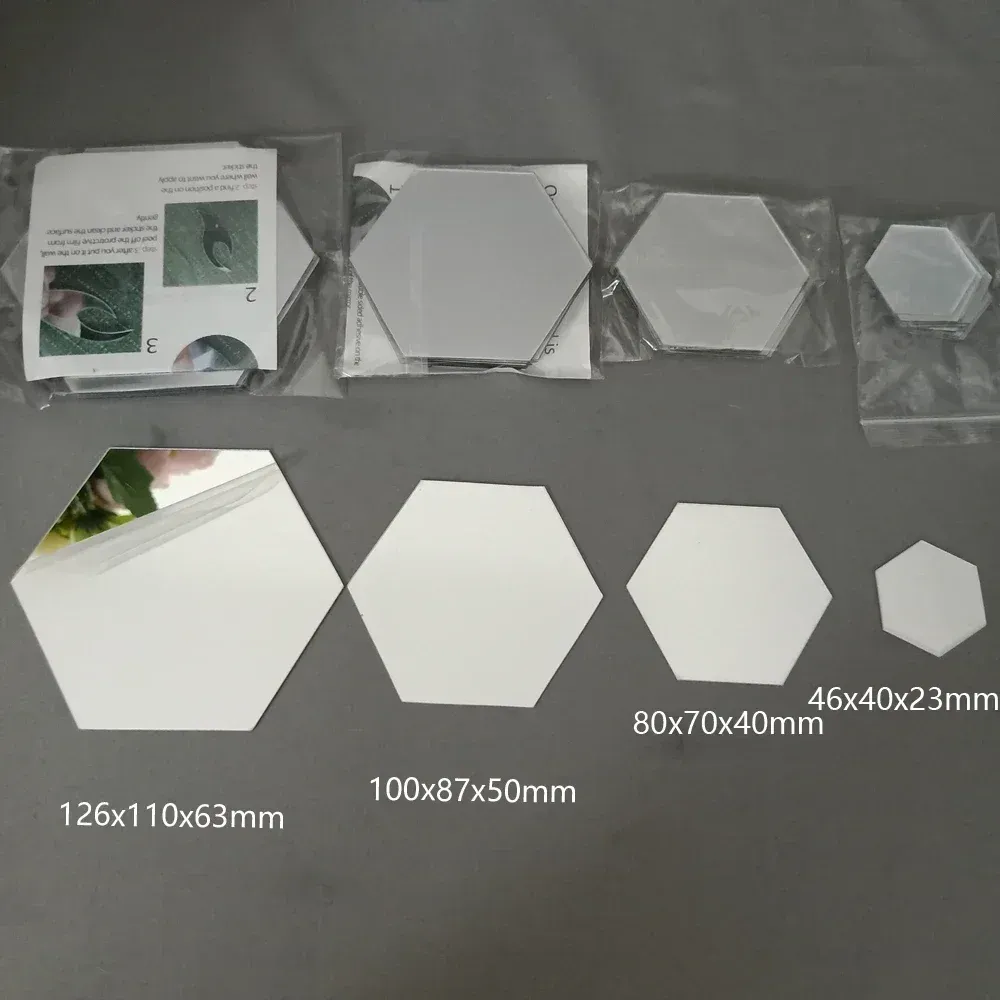Autocollants muraux miroir hexagonal 3D en acrylique, décoration intérieure auto-adhésive 6