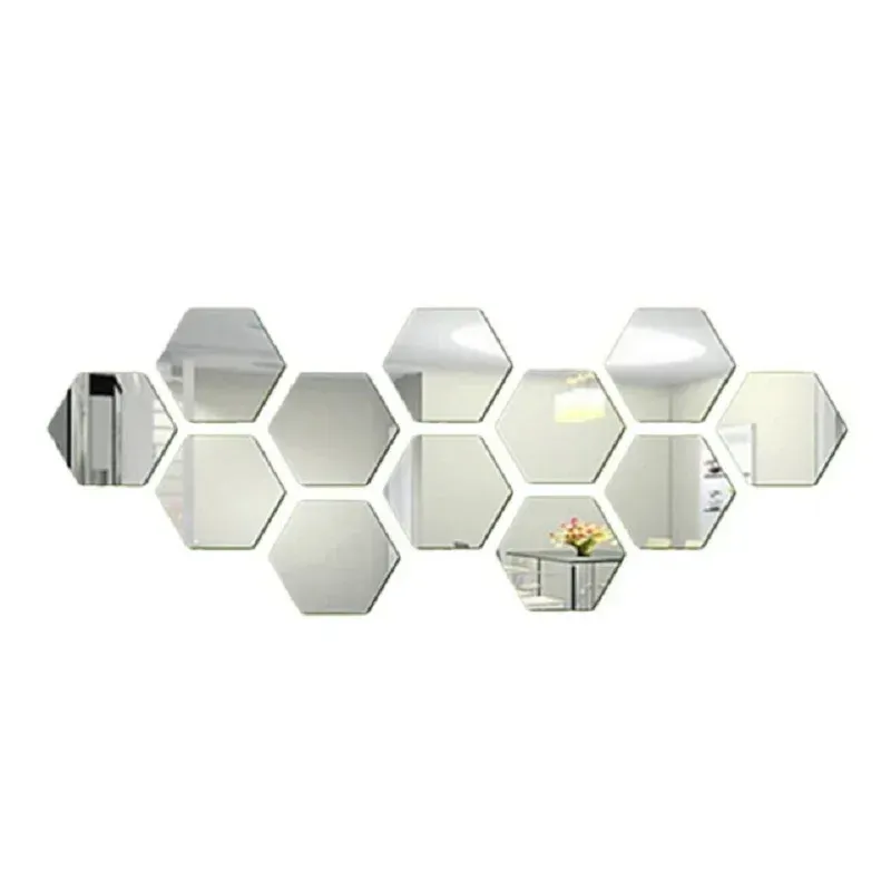 Autocollants muraux miroir hexagonal 3D en acrylique, décoration intérieure auto-adhésive 10