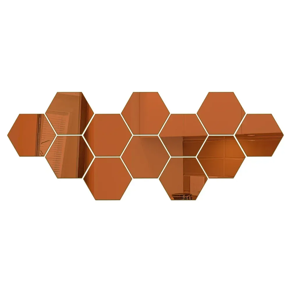 Autocollants muraux miroir hexagonal 3D en acrylique, décoration intérieure auto-adhésive 12