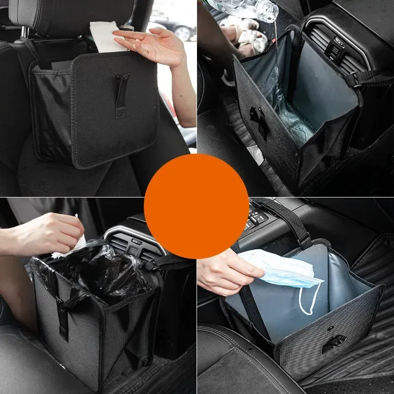 Détail de la poubelle de voiture pliable en situation