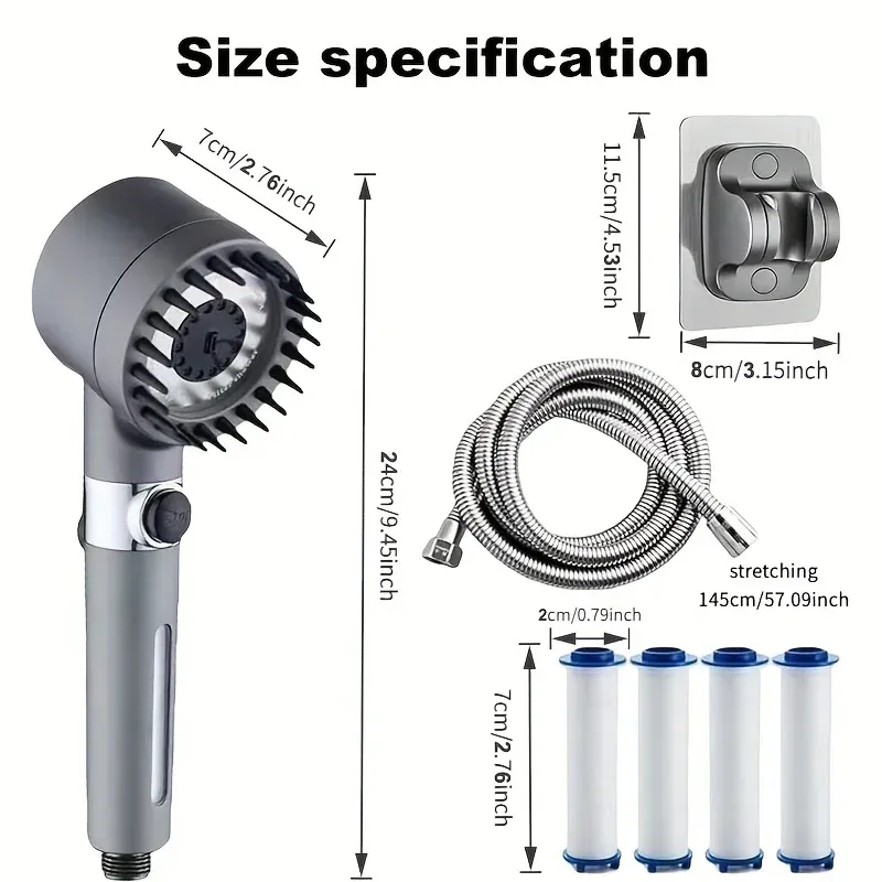 Nouvelle pommeau de douche ionique 2026 avec filtre à main, turbo-pulsation à modes de pulvérisation multiples et interrupteur marche/arrêt du filtre intégré 3