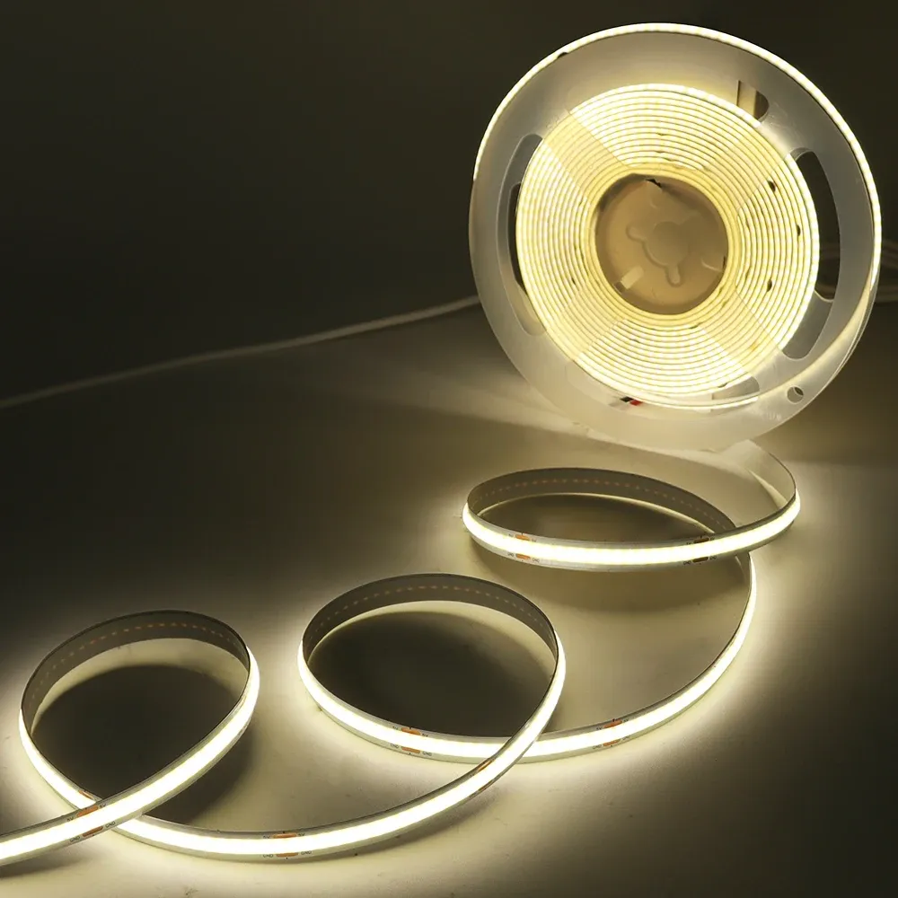 Bande LED COB 8 mm 5 V avec capteur de mouvement, alimentation par batterie, 320 LED/m, veilleuse à détection, blanc chaud, rouge, bleu glacé, vert, jaune 8