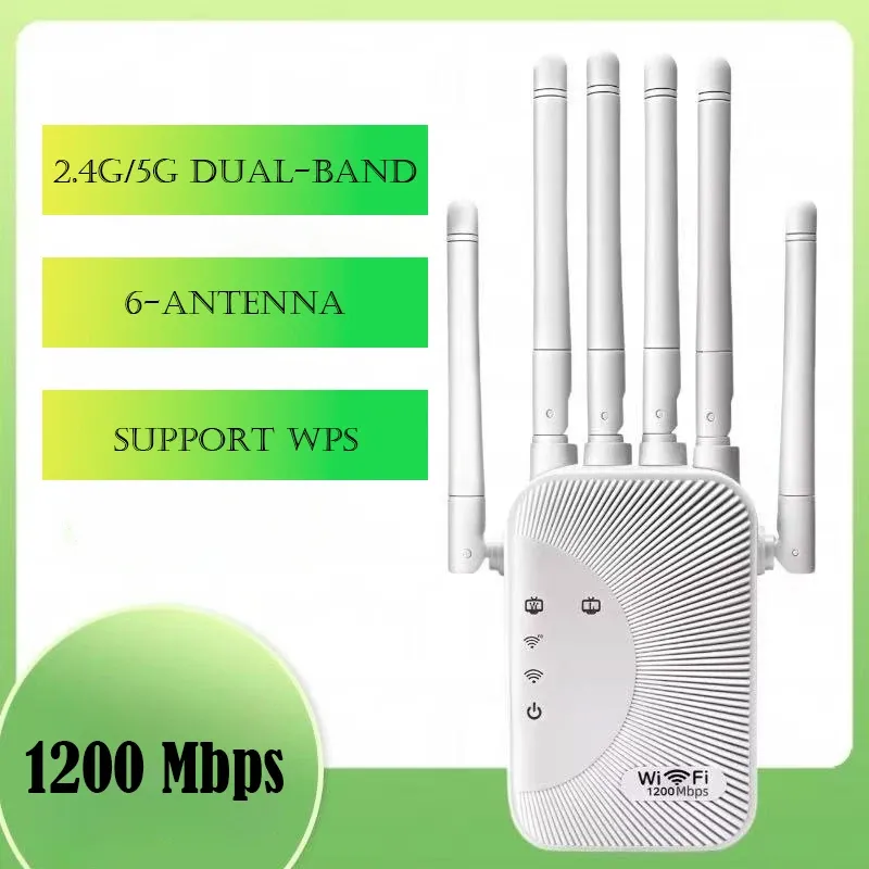 Répéteur Wi-Fi double bande 2,4 GHz / 5 GHz 1200 Mbps, amplificateur et extension de portée de signal sans fil pour la maison