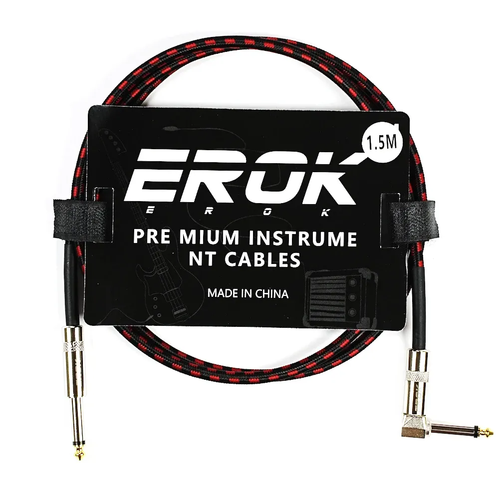 Câble audio pour guitare EROK 1,5 / 3 / 6 / 10 m, jack 6,35 mm mâle vers mâle, antibruit, tressé et coloré, compatible pédales d'effets et guitares basse 23