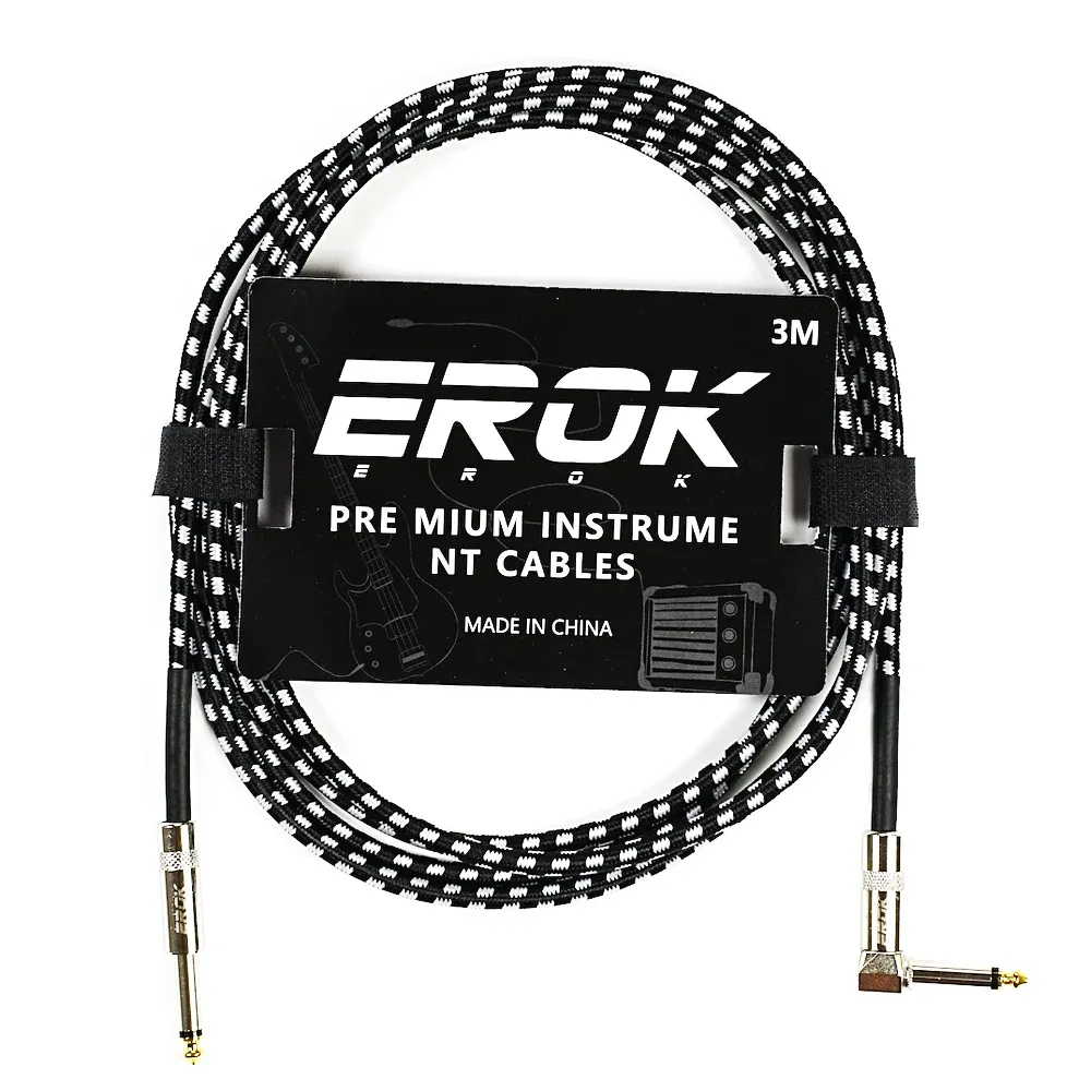 Câble audio pour guitare EROK 1,5 / 3 / 6 / 10 m, jack 6,35 mm mâle vers mâle, antibruit, tressé et coloré, compatible pédales d'effets et guitares basse 28