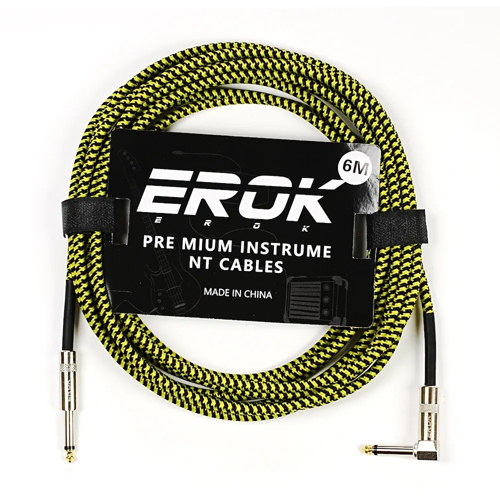 Câble audio pour guitare EROK 1,5 / 3 / 6 / 10 m, jack 6,35 mm mâle vers mâle, antibruit, tressé et coloré, compatible pédales d'effets et guitares basse 12