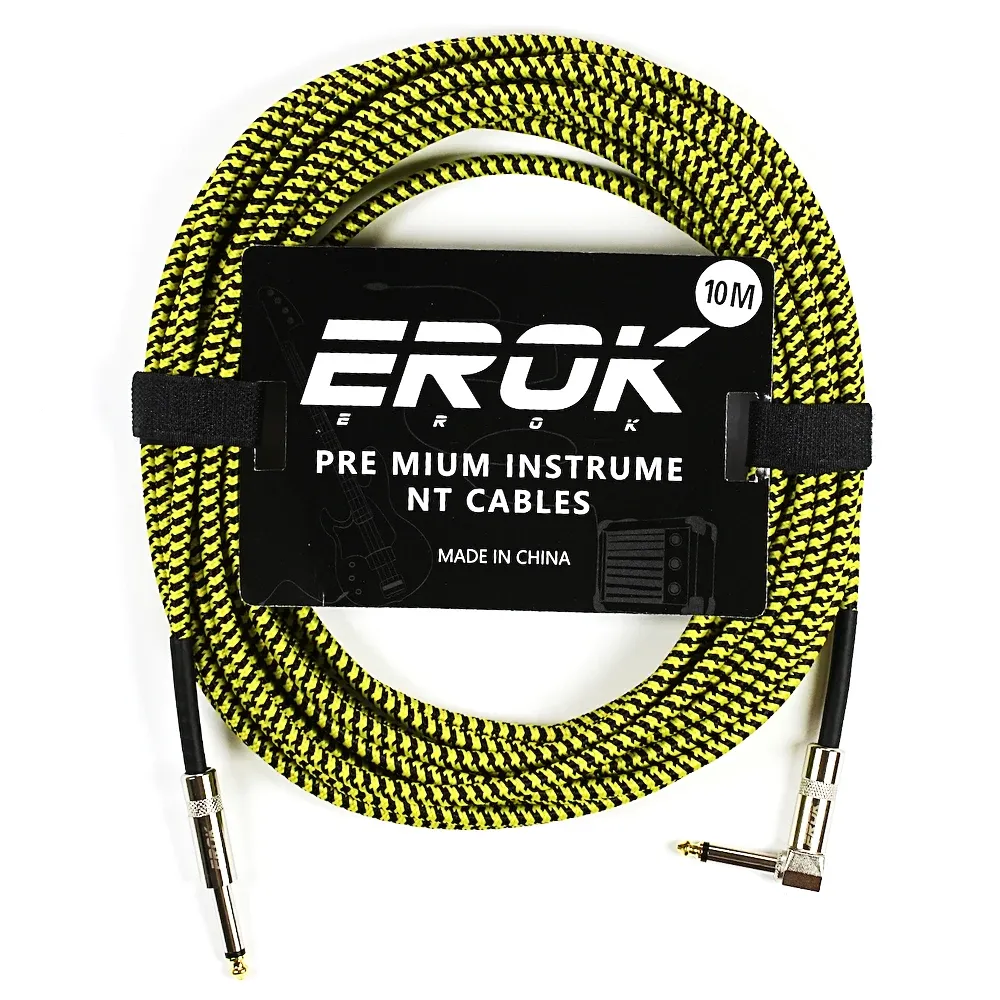 Câble audio pour guitare EROK 1,5 / 3 / 6 / 10 m, jack 6,35 mm mâle vers mâle, antibruit, tressé et coloré, compatible pédales d'effets et guitares basse 22