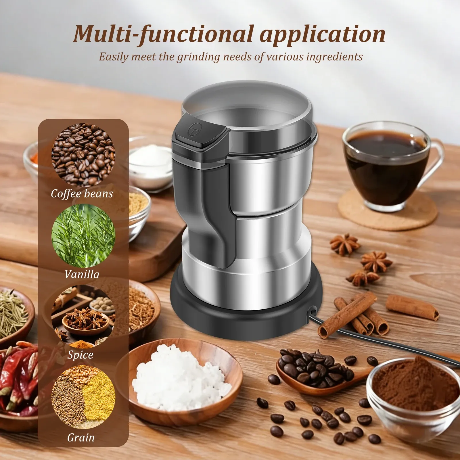 Moulin à café électrique portable multifonction pour grains, épices et céréales, broyeur à café 6