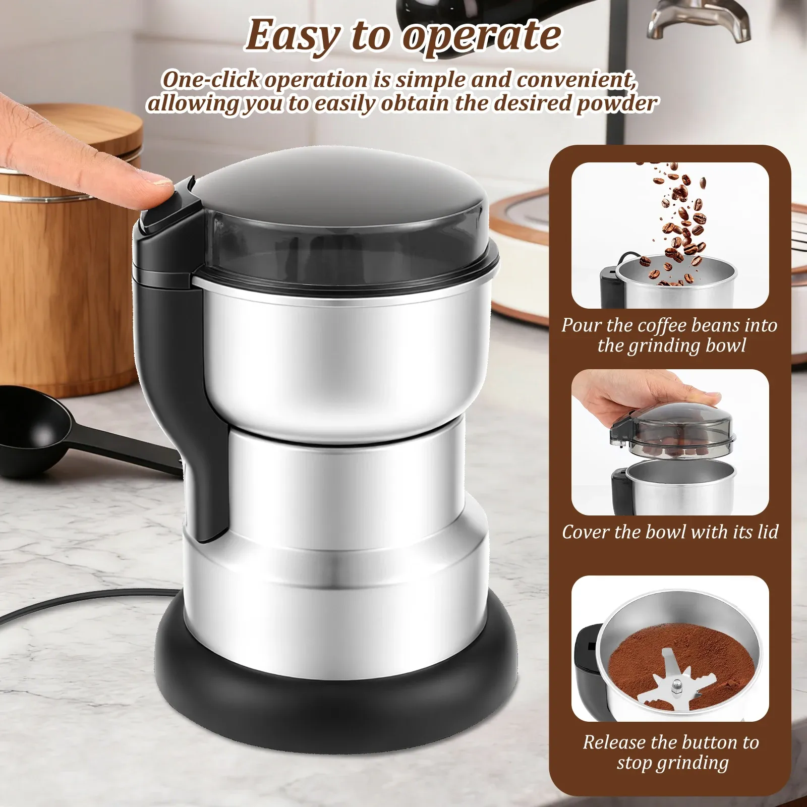 Moulin à café électrique portable, finition