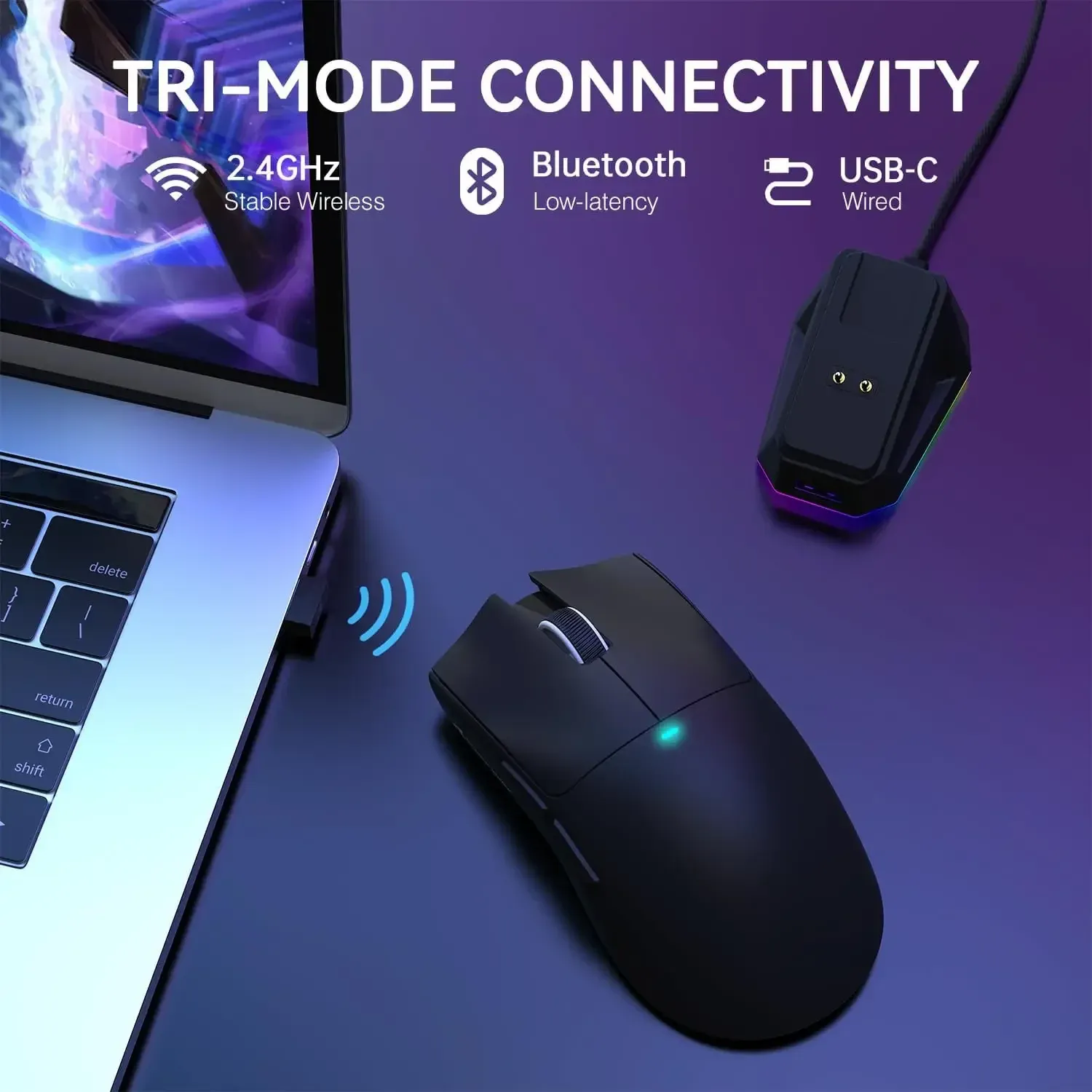 ATTACK SHARK X11 Souris de jeu sans fil légère à trois modes avec station de charge RGB, capteur optique PAW3311 22K DPI, compatible PC/Mac 3