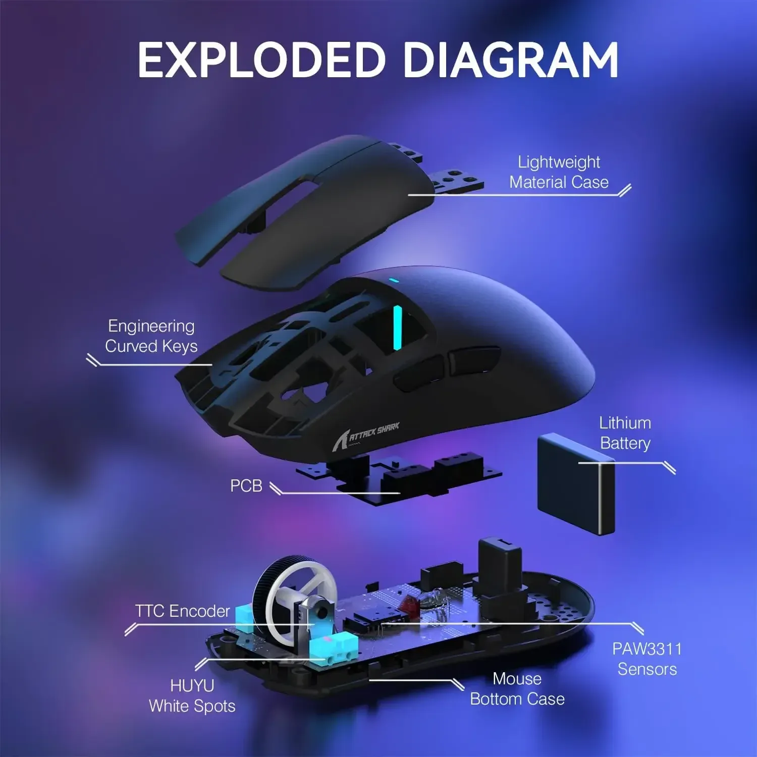ATTACK SHARK X11 Souris de jeu sans fil légère à trois modes avec station de charge RGB, capteur optique PAW3311 22K DPI, compatible PC/Mac 6