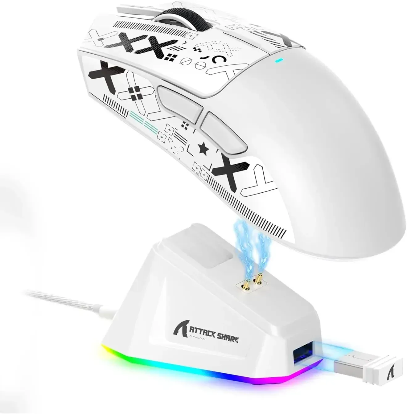ATTACK SHARK X11 Souris de jeu sans fil légère à trois modes avec station de charge RGB, capteur optique PAW3311 22K DPI, compatible PC/Mac 8