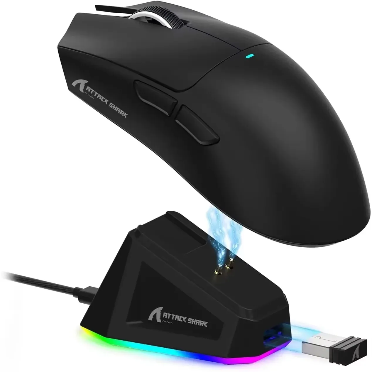 ATTACK SHARK X11 Souris de jeu sans fil légère à trois modes avec station de charge RGB, capteur optique PAW3311 22K DPI, compatible PC/Mac 9