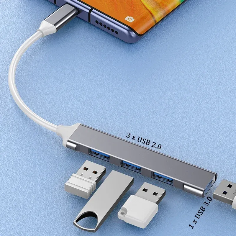 Hub USB 3.0 à 4 ports, station d'accueil USB-C, adaptateur multiport OTG USB-C pour iPhone 15, Xiaomi, Huawei, MacBook Pro, compatible USB 3.0 et 2.0 6