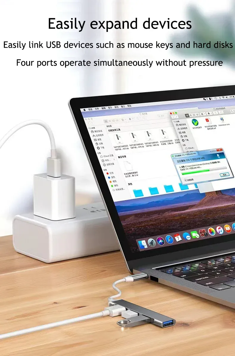 Hub USB connecté à un ordinateur portable