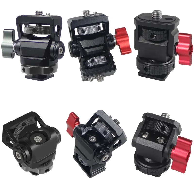 Mini support de montage pour moniteur, tête de trépied avec adaptateur pour sabot porte-accessoires, pivotant et inclinable, réglable pour lampe de remplissage, microphone et flash
