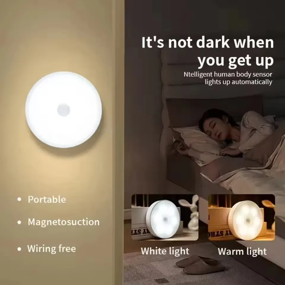 Veilleuse LED rechargeable USB à détecteur de mouvement, lampe magnétique sans fil à lumière blanche chaude sans scintillement pour placard, lit et armoire 3