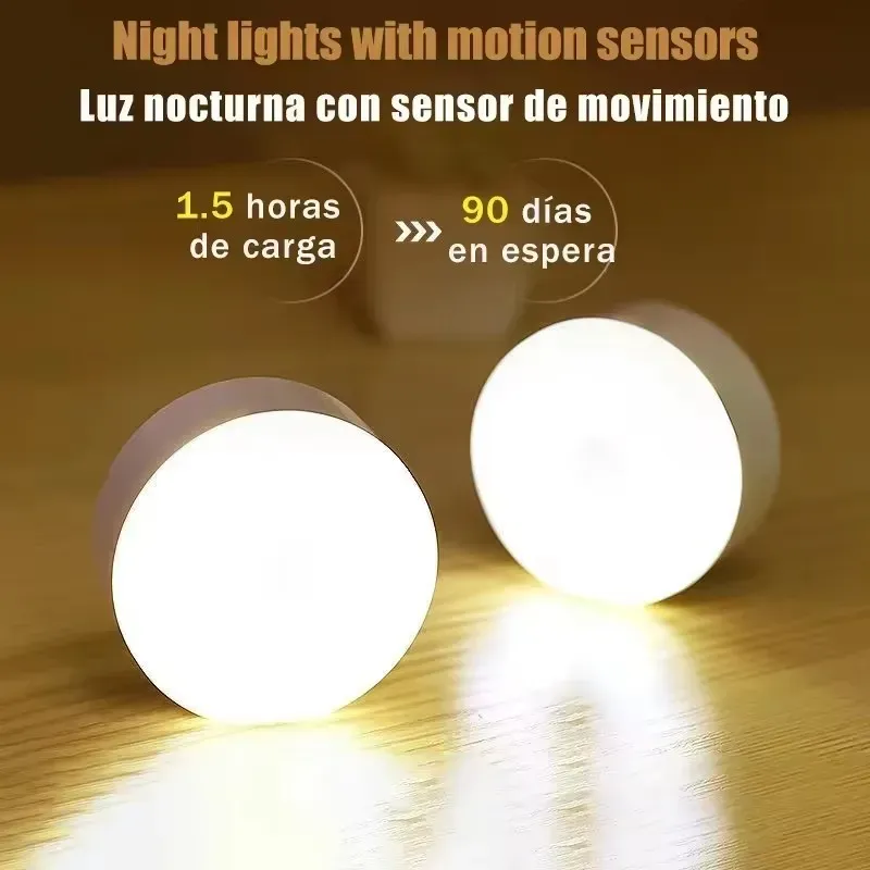 Veilleuse LED rechargeable USB à détecteur de mouvement, lampe magnétique sans fil à lumière blanche chaude sans scintillement pour placard, lit et armoire