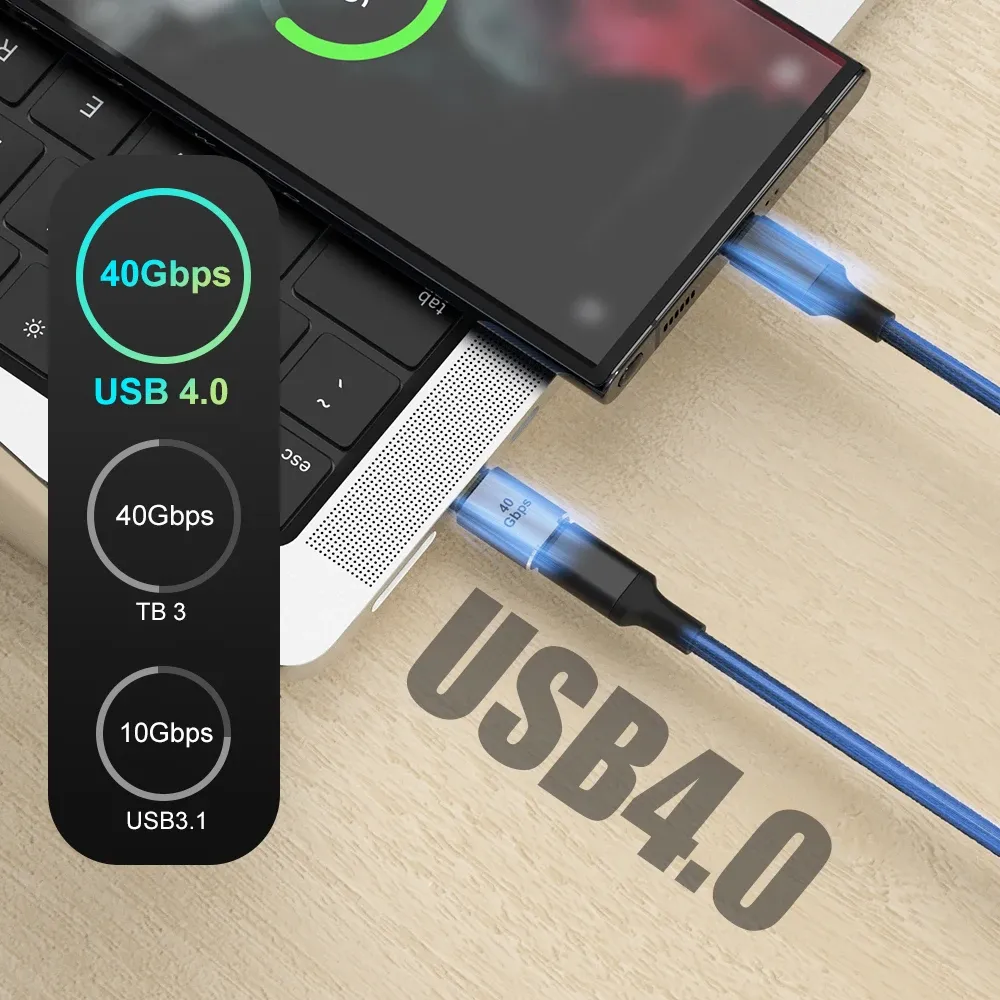 Adaptateur USB 4.0 40 Gbps, coudé à 90 degrés, USB-C mâle vers femelle, charge rapide 100 W pour ordinateurs portables MacBook 2