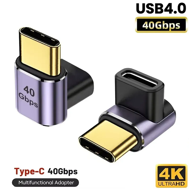 Adaptateur USB 4.0 40 Gbps, coudé à 90 degrés, USB-C mâle vers femelle, charge rapide 100 W pour ordinateurs portables MacBook