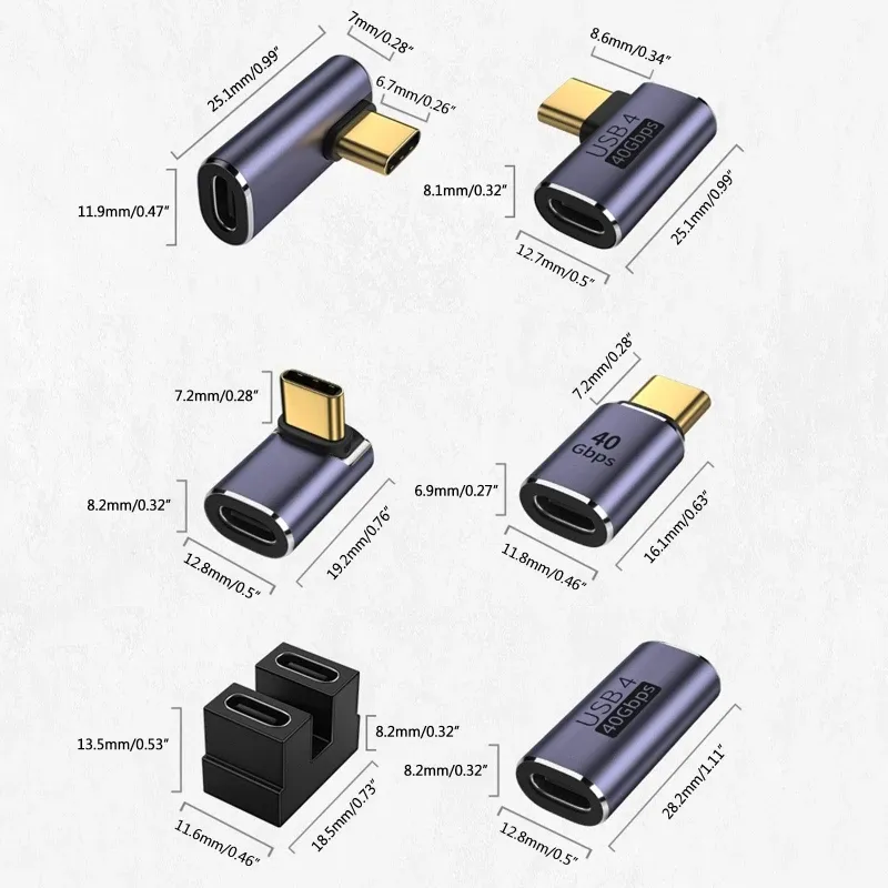 Adaptateur USB 4.0 40 Gbps, coudé à 90 degrés, USB-C mâle vers femelle, charge rapide 100 W pour ordinateurs portables MacBook 6