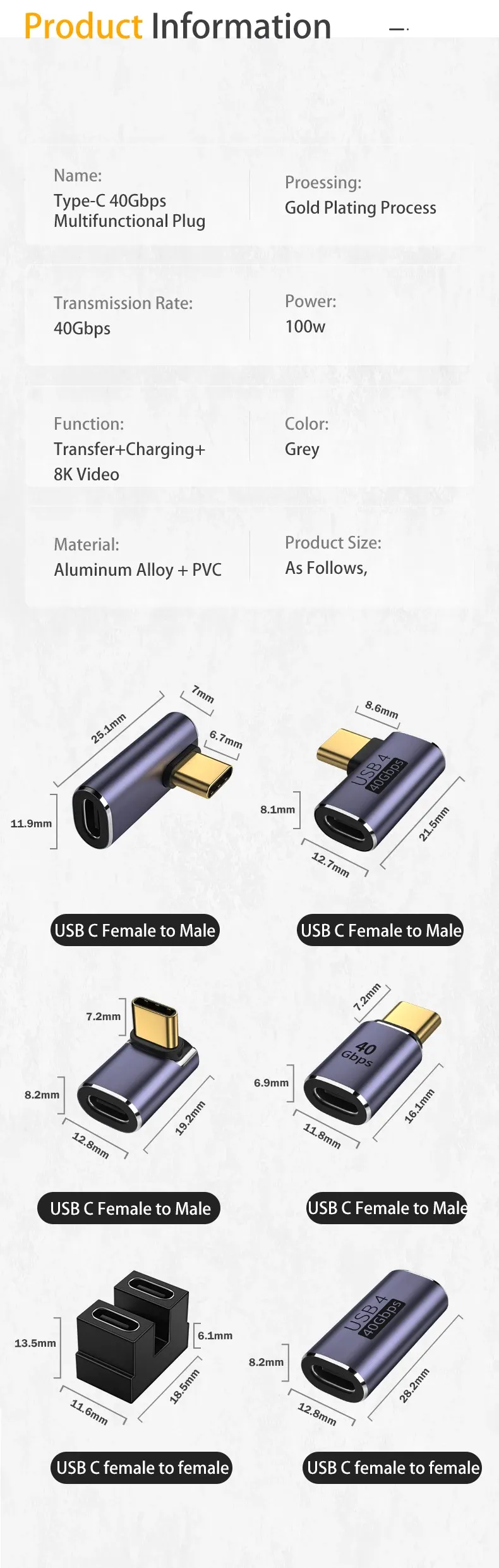 Adaptateur USB-C angle droit, détail des connecteurs