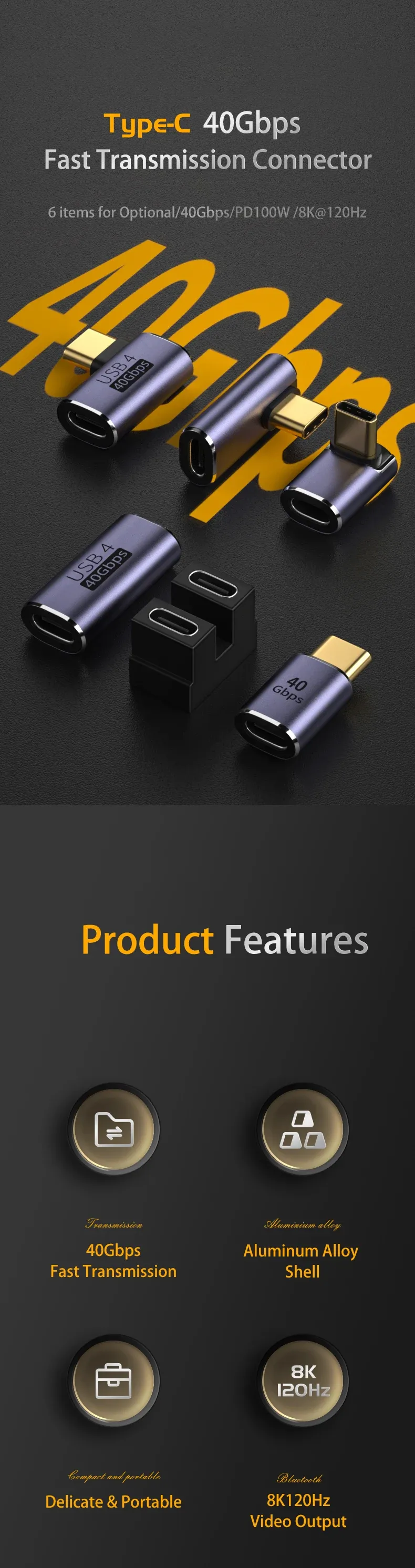 Adaptateur USB-C angle droit, vue d'ensemble