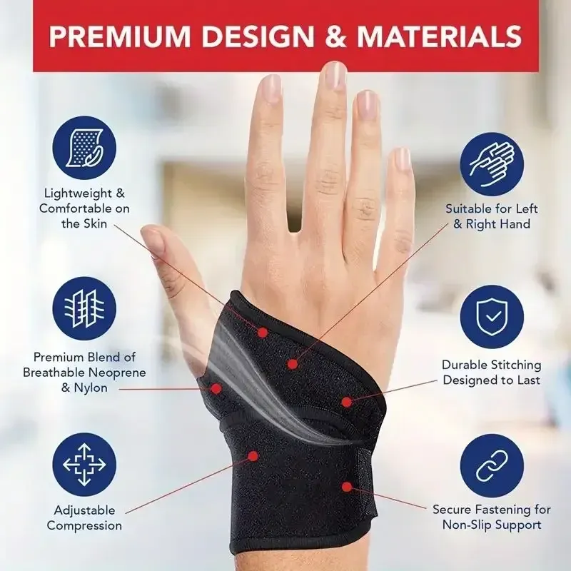 Attelle de poignet réglable pour femmes et hommes, soutien enveloppant pour canal carpien, usage fitness, compatible main droite et gauche 3