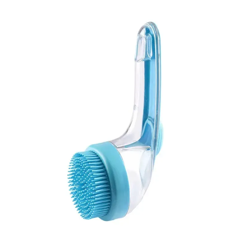 Brosse de bain pour animaux de compagnie en silicone souple à manche long avec distributeur de shampoing 7