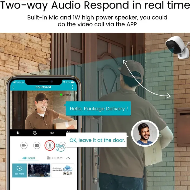 Mini caméra de sécurité intelligente 4K Vision nocturne couleur WiFi IP65 étanche, détection de mouvement, audio bidirectionnel, usage intérieur et extérieur 2