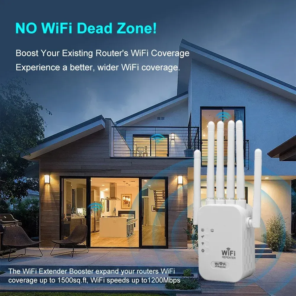 Kebidumei Répéteur WiFi sans fil 1200 Mbps double bande 2,4 GHz / 5 GHz 802.11ac 3