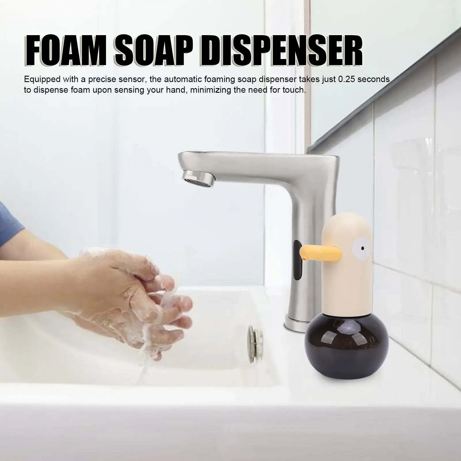 Distributeur de savon moussant automatique sans contact, rechargeable, à capteur, canard de dessin animé pour salle de bain 3