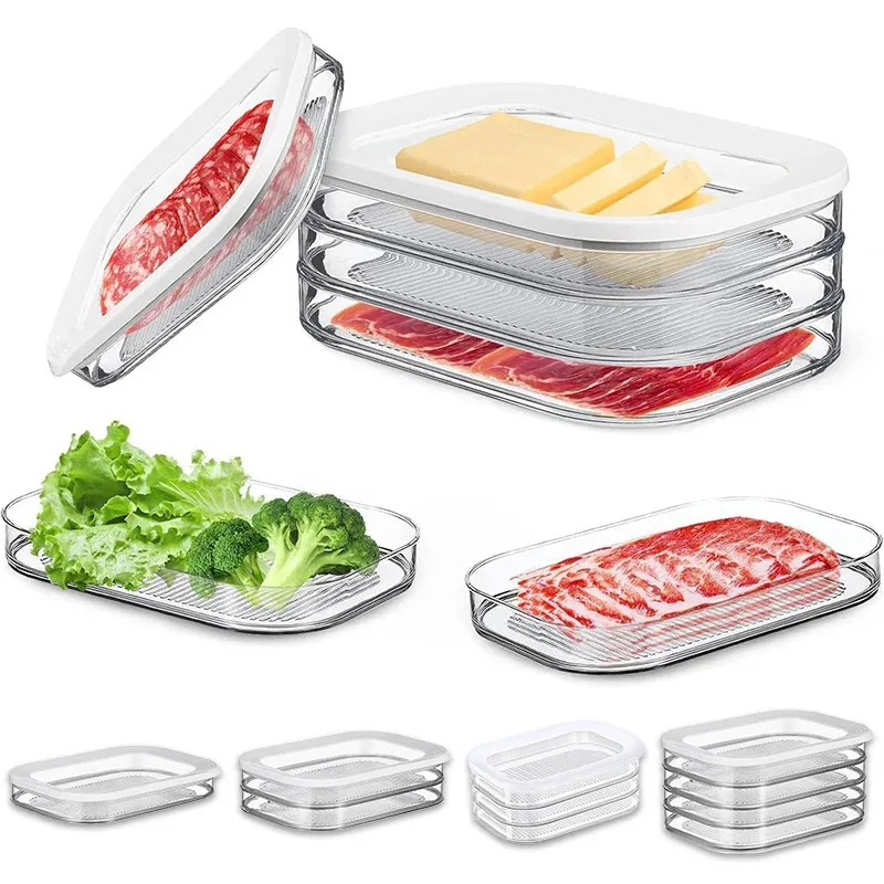 Récipients de stockage empilables pour réfrigérateur avec couvercles transparents, pour viandes, charcuterie, fromages et repas préparés - Image 1