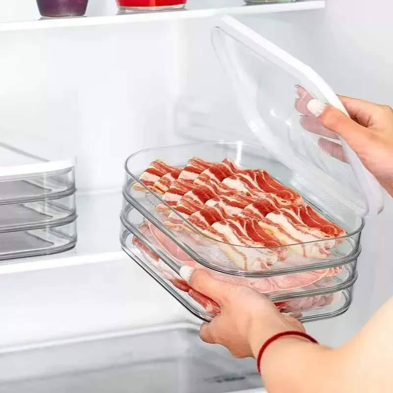 Récipients de stockage empilables pour réfrigérateur avec couvercles transparents, pour viandes, charcuterie, fromages et repas préparés 3