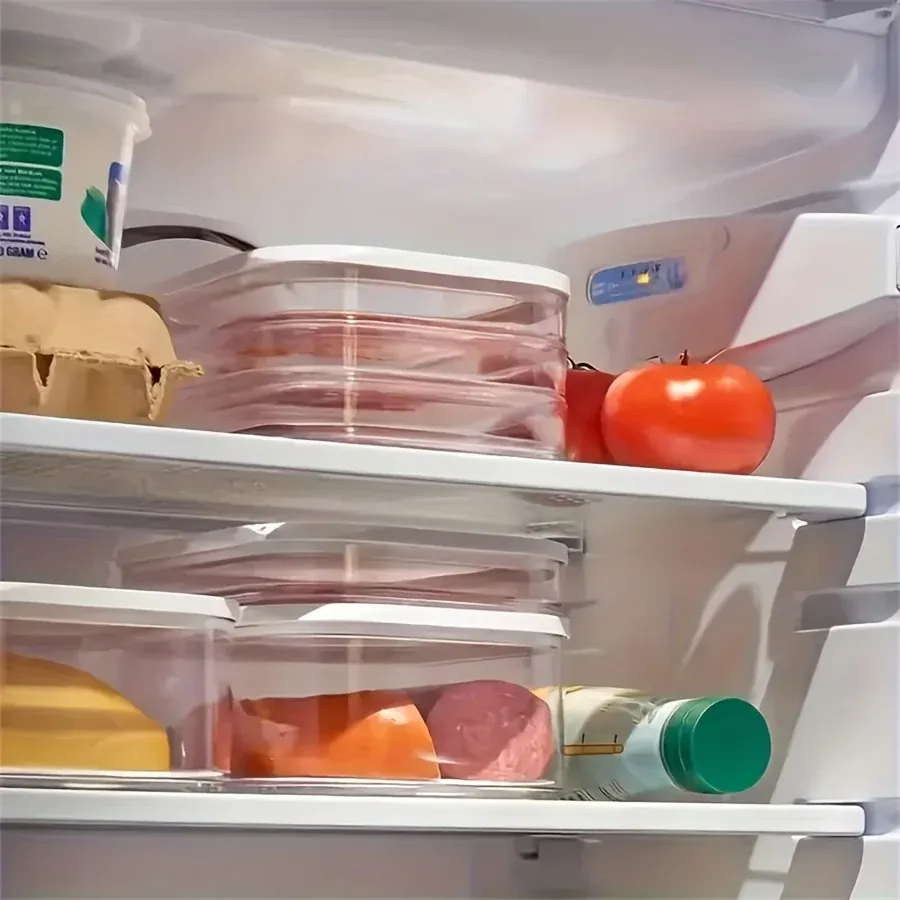 Récipients de stockage empilables pour réfrigérateur avec couvercles transparents, pour viandes, charcuterie, fromages et repas préparés 4