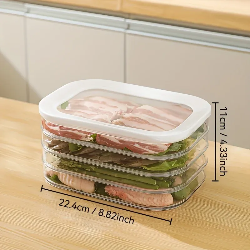 Récipients de stockage empilables pour réfrigérateur avec couvercles transparents, pour viandes, charcuterie, fromages et repas préparés 9