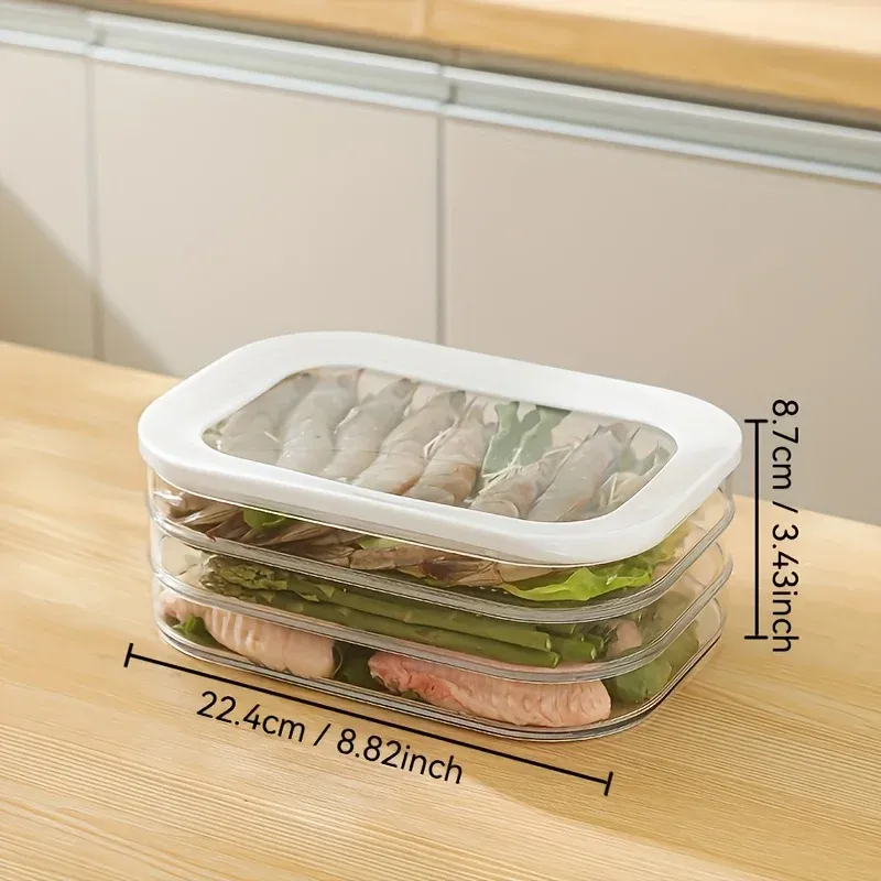 Récipients de stockage empilables pour réfrigérateur avec couvercles transparents, pour viandes, charcuterie, fromages et repas préparés 7