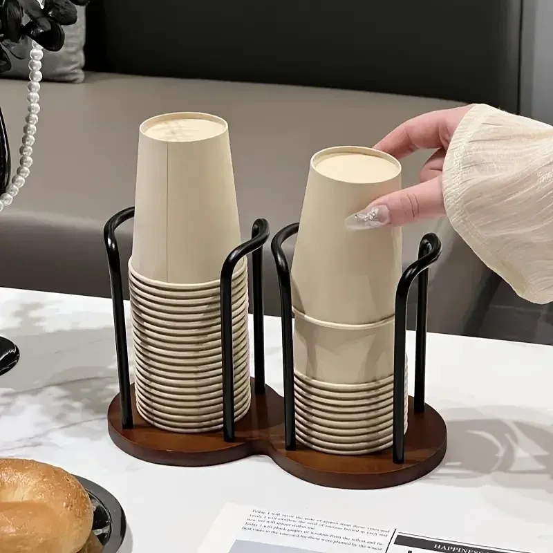 Support de rangement pour gobelets jetables, distributeur de gobelets en bois avec tige longue, présentoir pour tasses et organisateur de fournitures 3