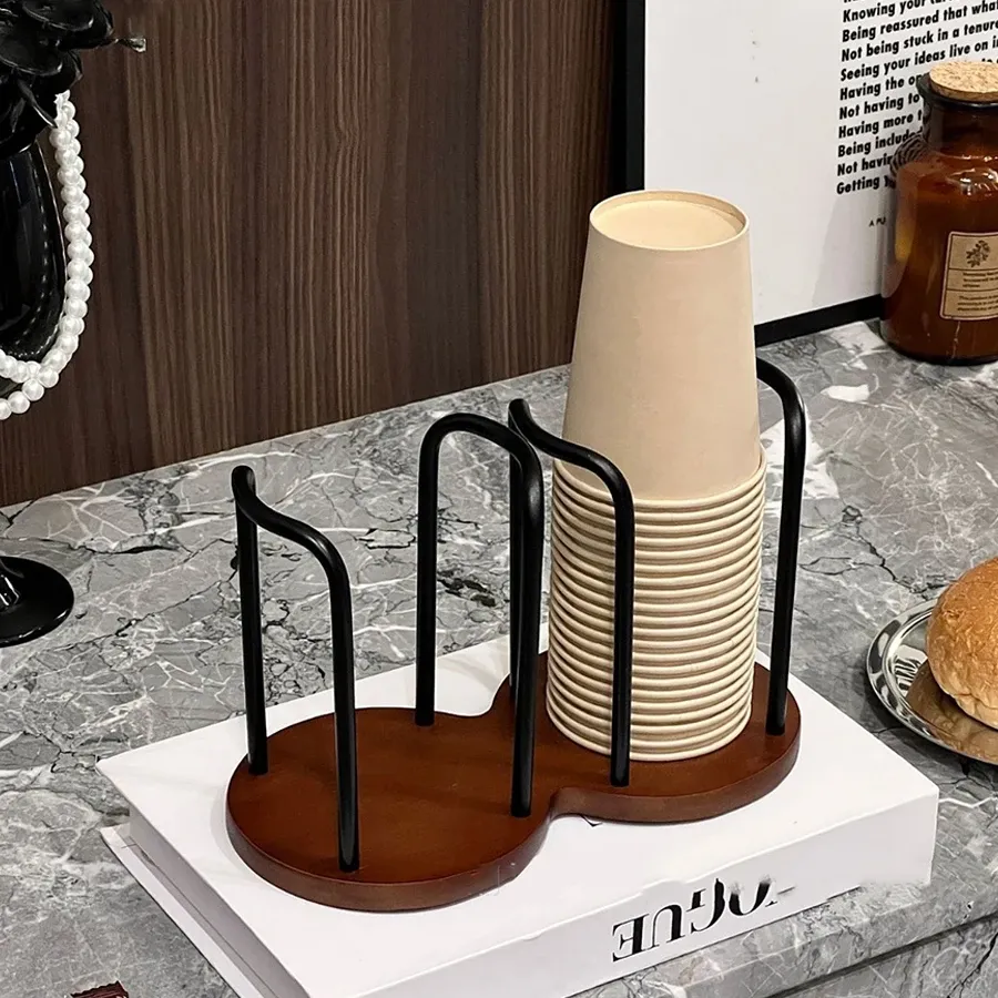 Support de rangement pour gobelets jetables, distributeur de gobelets en bois avec tige longue, présentoir pour tasses et organisateur de fournitures 5