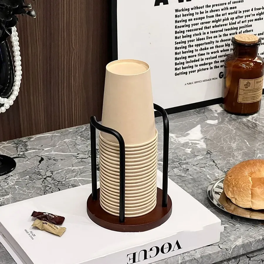 Support de rangement en bois avec gobelets