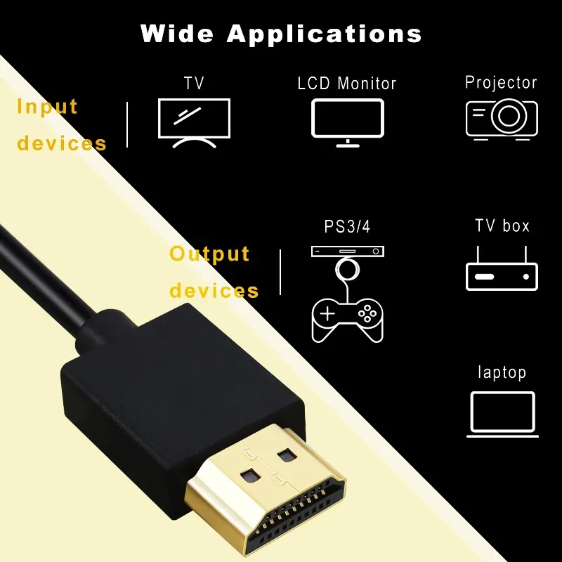 Câble HDTV ultra fin 4K 60 Hz haute vitesse, HDMI 2.0, Ø 3,2 mm, audio vidéo, disponible en 1 m, 1,5 m, 2 m, 3 m et 5 m, compatible ordinateur portable et projecteur 3