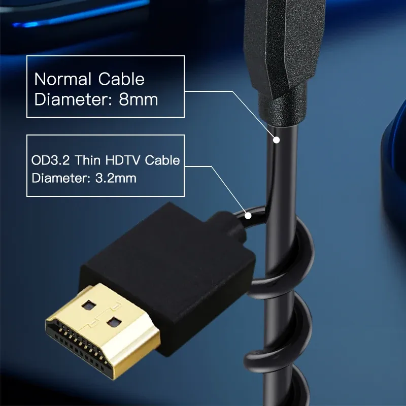 Câble HDTV ultra fin 4K 60 Hz haute vitesse, HDMI 2.0, Ø 3,2 mm, audio vidéo, disponible en 1 m, 1,5 m, 2 m, 3 m et 5 m, compatible ordinateur portable et projecteur 6