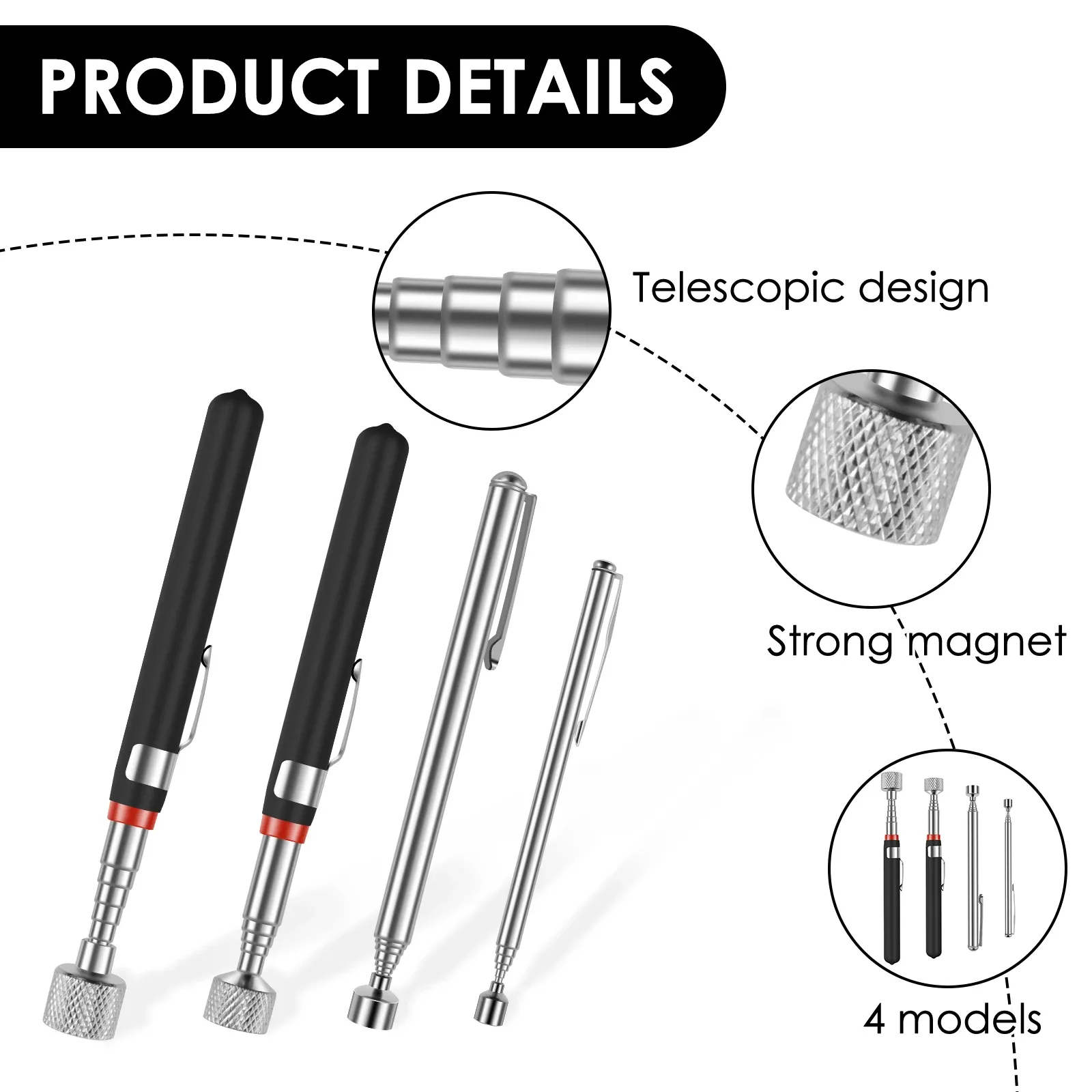 Outils de préhension magnétiques télescopiques en acier inoxydable, lot de 4 ou 8 pièces 2