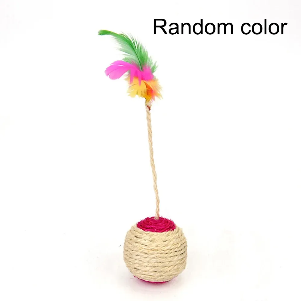 Jouet interactif pour chat à plumes colorées avec balle et griffoir en sisal, 1 pièce 3