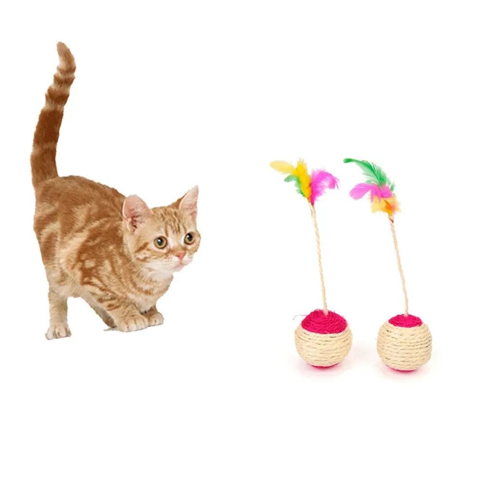Jouet interactif pour chat à plumes colorées avec balle et griffoir en sisal, 1 pièce 4