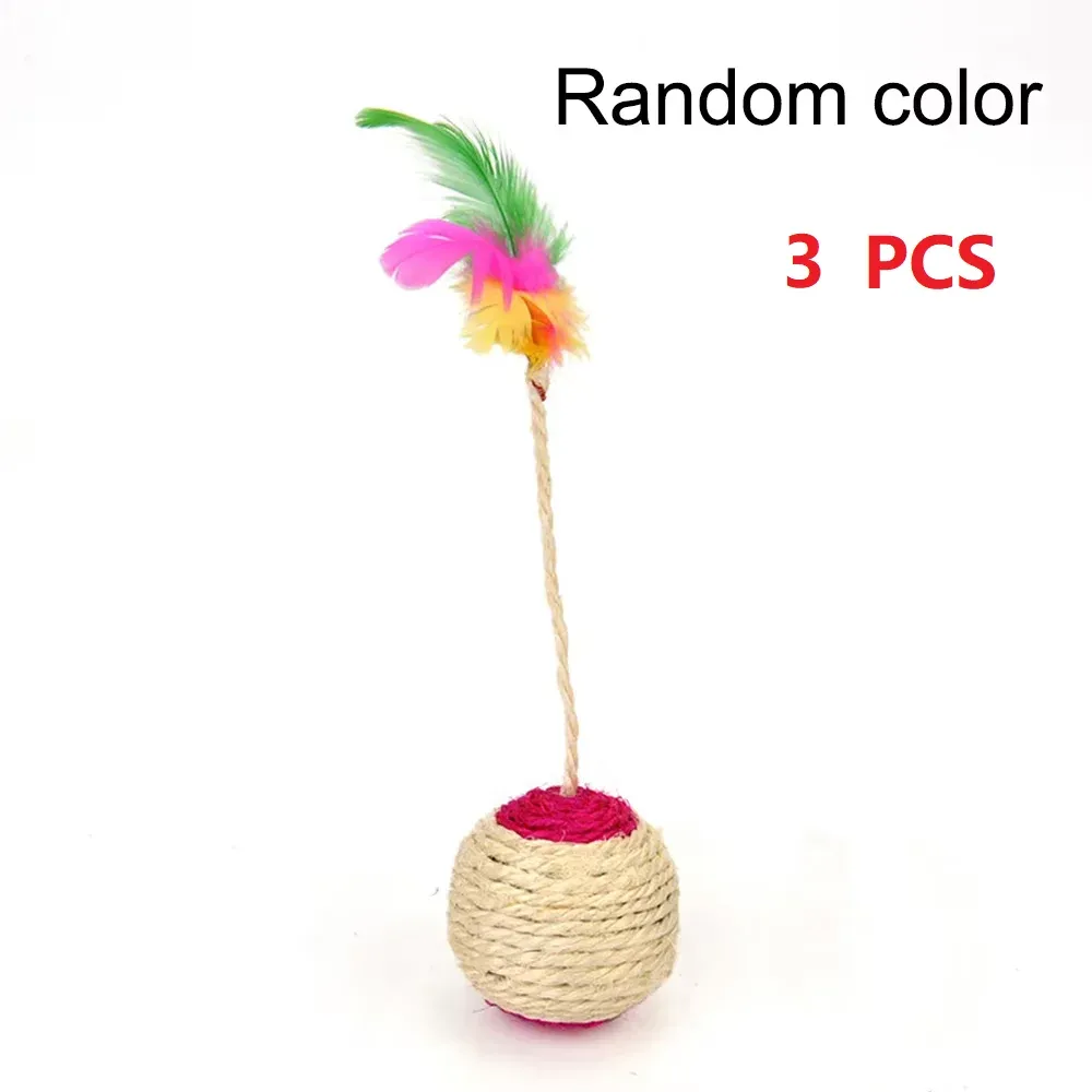 Jouet interactif pour chat à plumes colorées avec balle et griffoir en sisal, 1 pièce 8