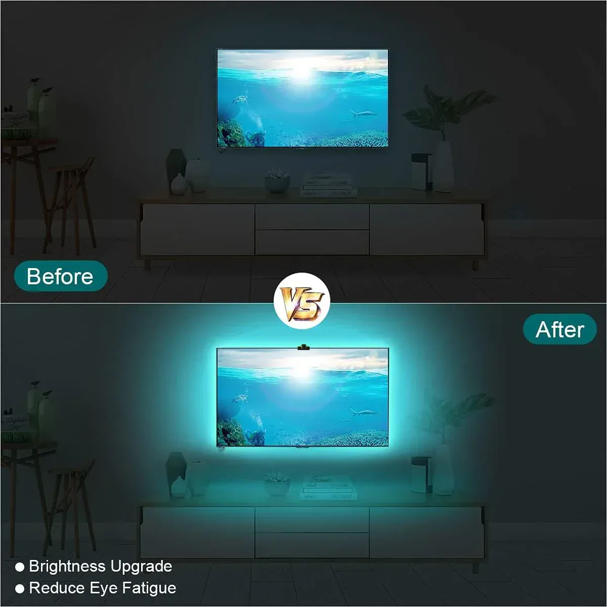 Ruban LED RGBIC de rétroéclairage pour PC et TV avec capteur de couleur, contrôle par application et synchronisation musicale pour une ambiance de jeu 5