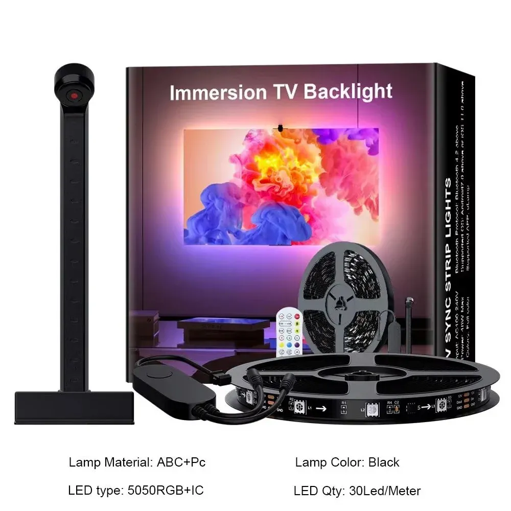 Ruban LED RGBIC de rétroéclairage pour PC et TV avec capteur de couleur, contrôle par application et synchronisation musicale pour une ambiance de jeu 7