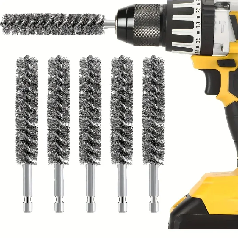 Lot de 5 brosses métalliques en acier inoxydable à manche hexagonal pour perceuse électrique