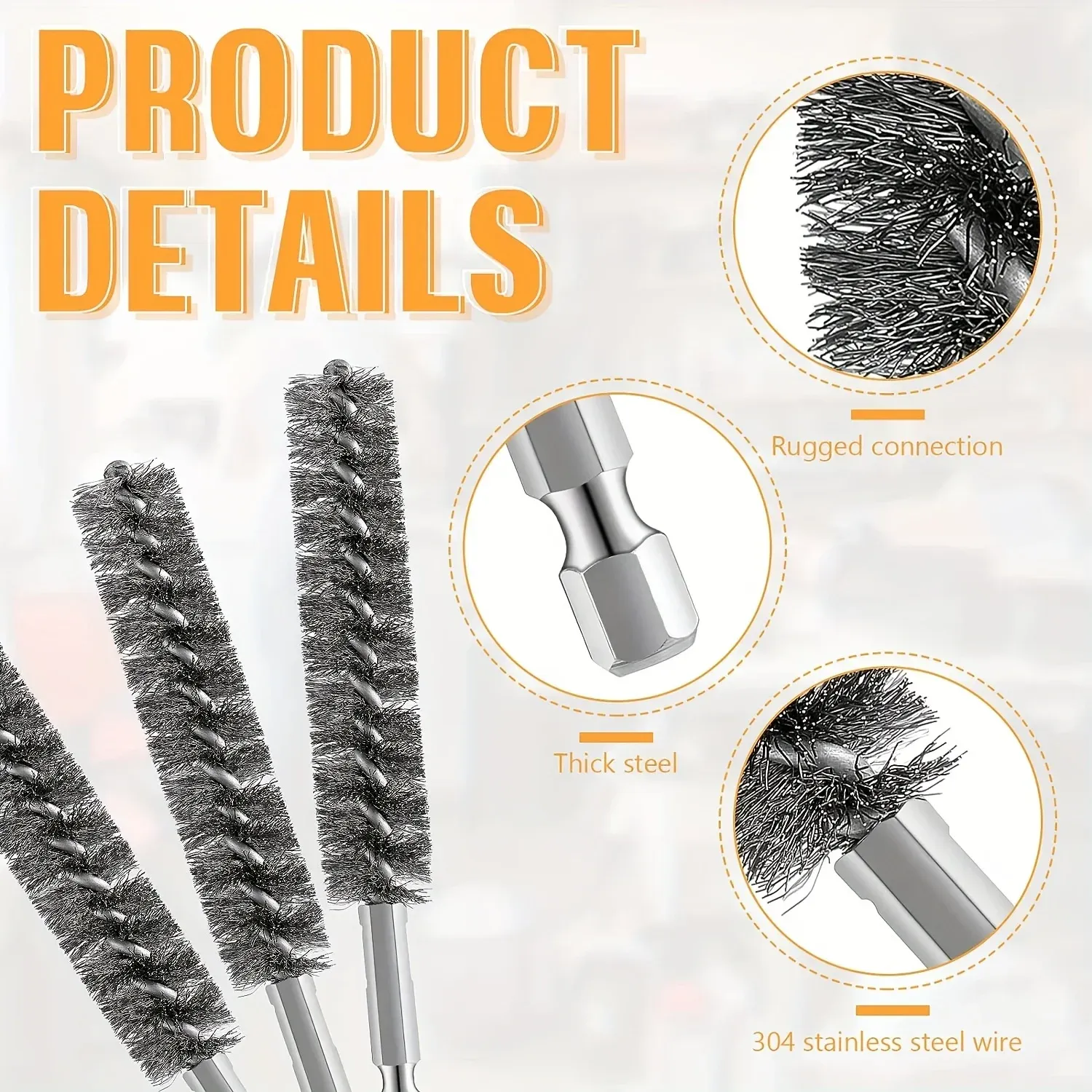 Lot de 5 brosses métalliques en acier inoxydable à manche hexagonal pour perceuse électrique 6